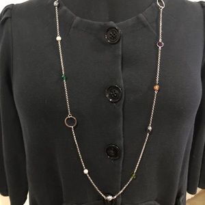 Long silver Rachel necklace with multi-color beads